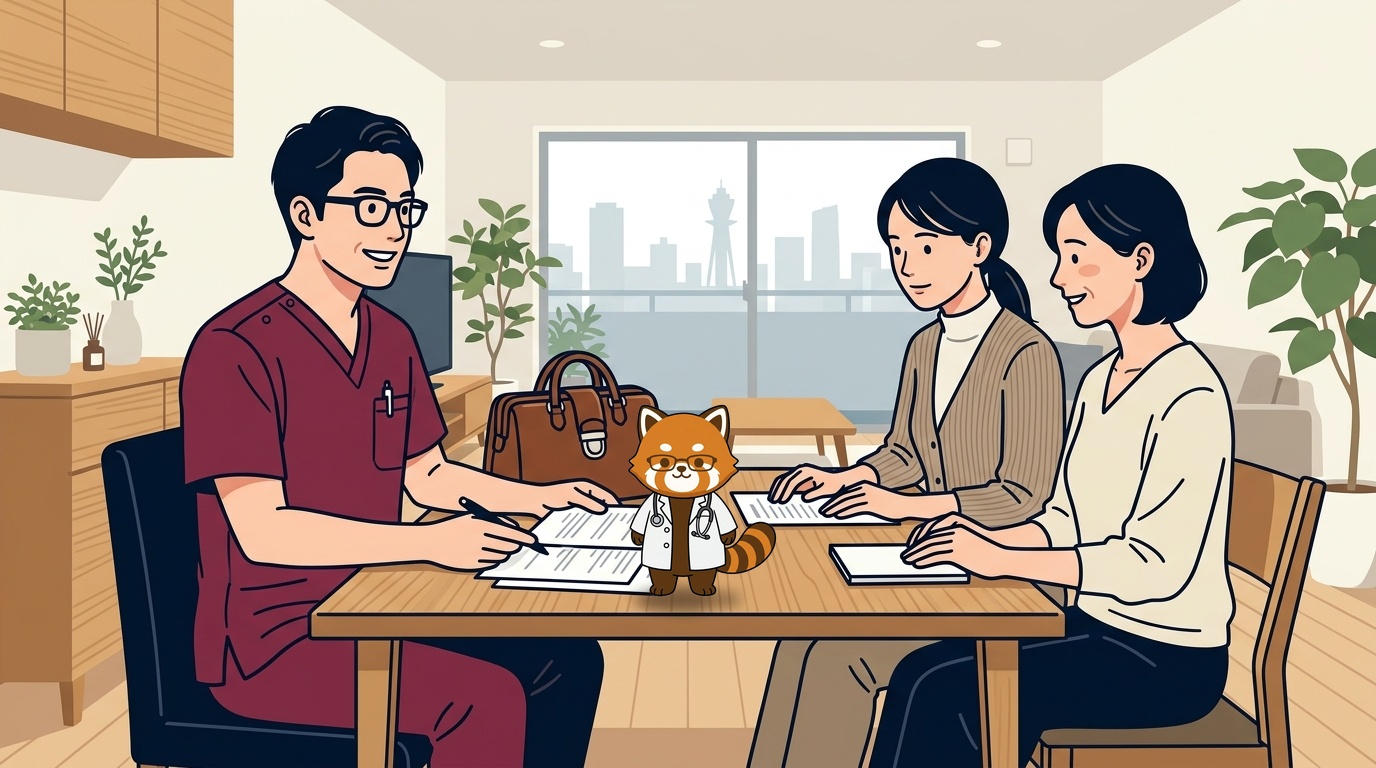 訪問診療 費用の請求や別々の支払い、ケアマネジャー連携と始め方を解説する本町ファミリークリニック院長とレッサーパンダ師匠