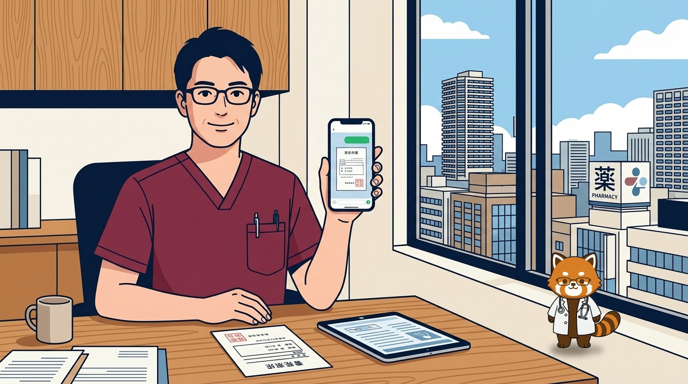 処方箋 LINE送信の安全性や大手薬局アプリ活用、待ち時間短縮とスマート調剤術を解説する本町ファミリークリニック院長とレッサーパンダ師匠